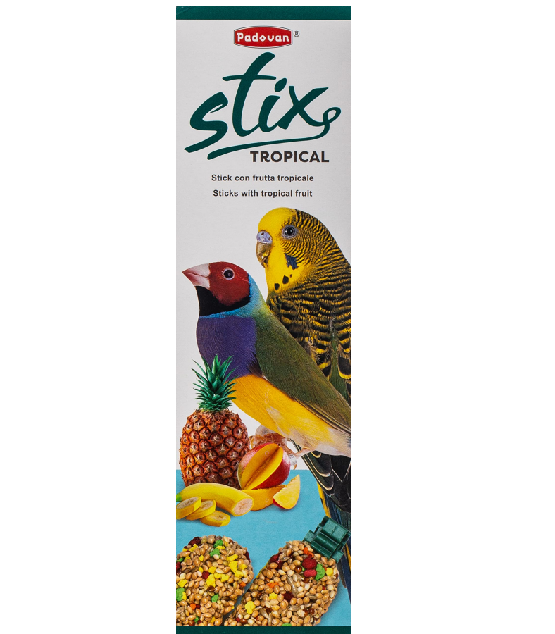 Лакомство для волнистых попугаев и экзотических птиц Stix tropical cocorite с тропическими фруктами 80 г