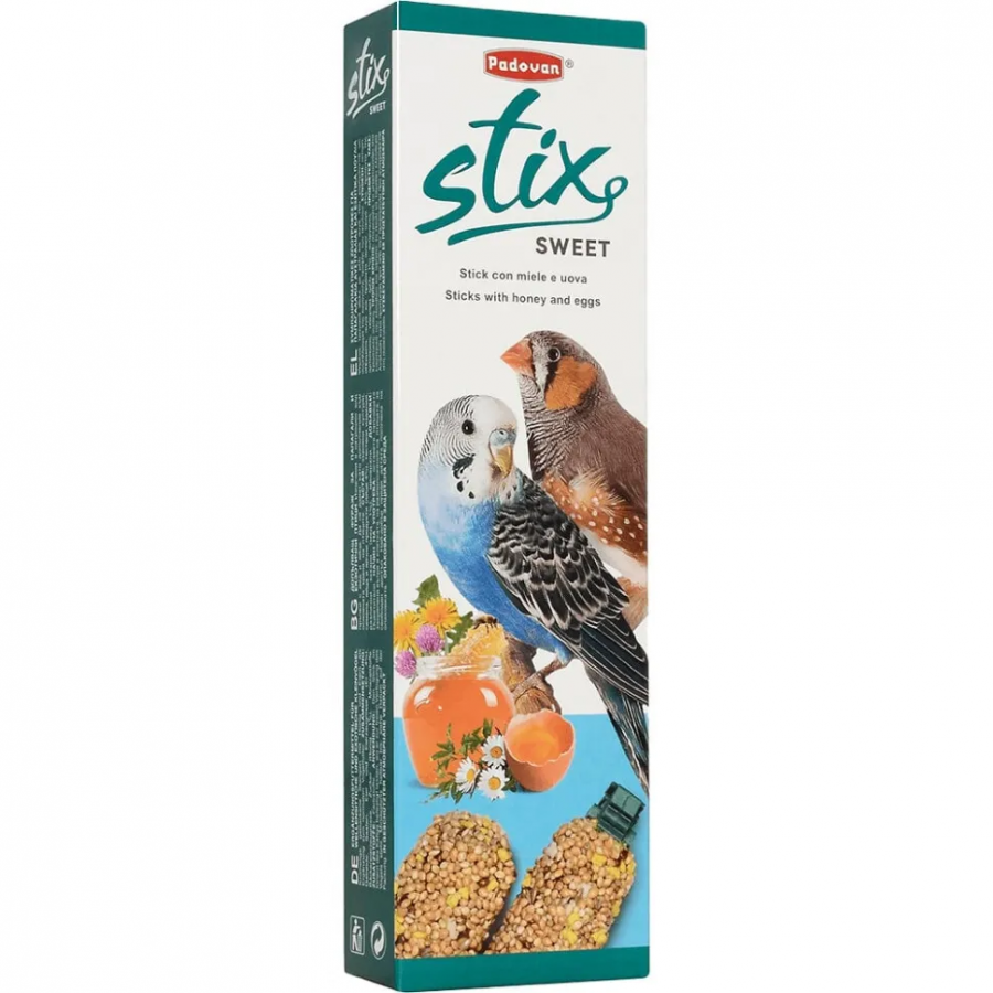 Лакомство для волнистых попугаев и экзотических птиц Stix sweet cocorite ed esotici мёд и яйцо, 80 г