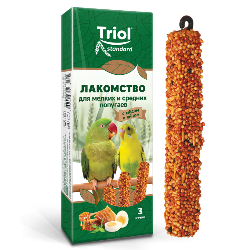 Лакомство Triol Standard для мелких и средних попугаев, с мёдом и яйцом, 80 г